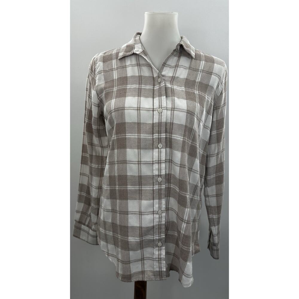 Banana Republic Boyfriend Fit Plaid Button Up Shirt Womens Small Neutral